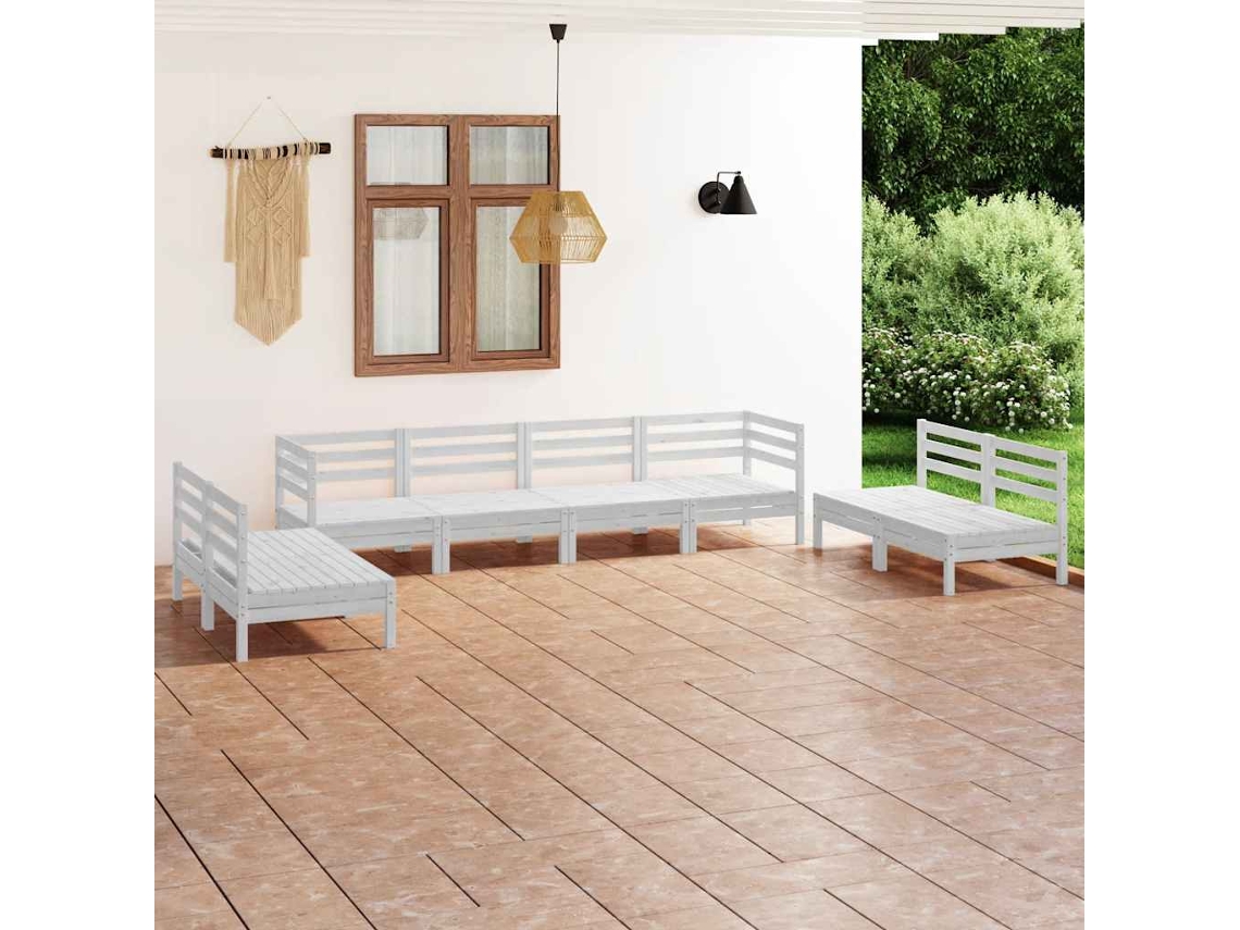 Vidaxl 8 Pcs Conjunto Lounge De Jardim Pinho Maciço Branco