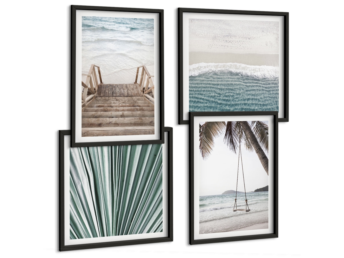 Composição De Quadros Praias Tranquilidade Vistas Do Mar Espelharte (4 Peças)