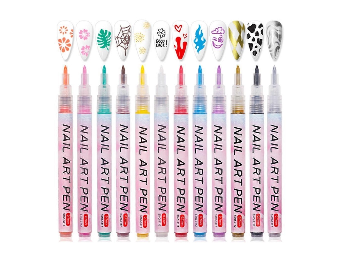 Conjunto Com 12 Canetas Para Nail Art, Efeito 3d