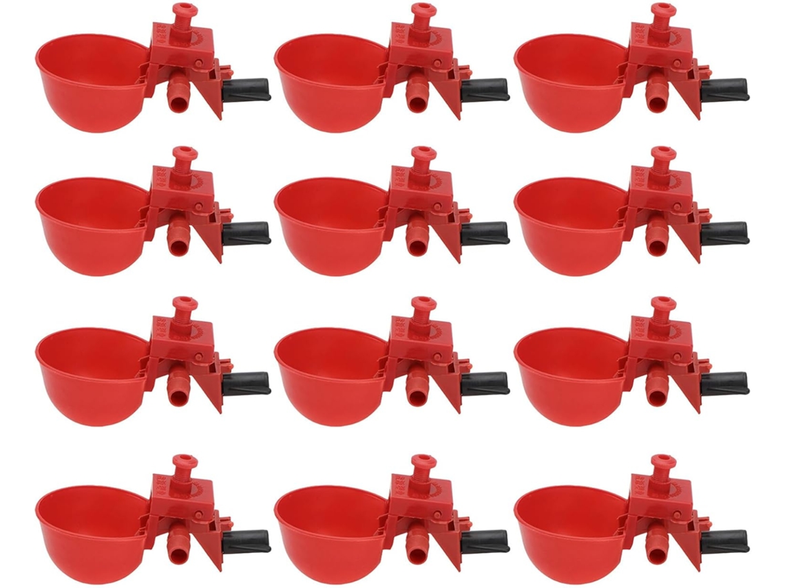 Bebedouro Automático Para Galinhas E Codornas, 12 Unidades, Plástico Abs Vermelho