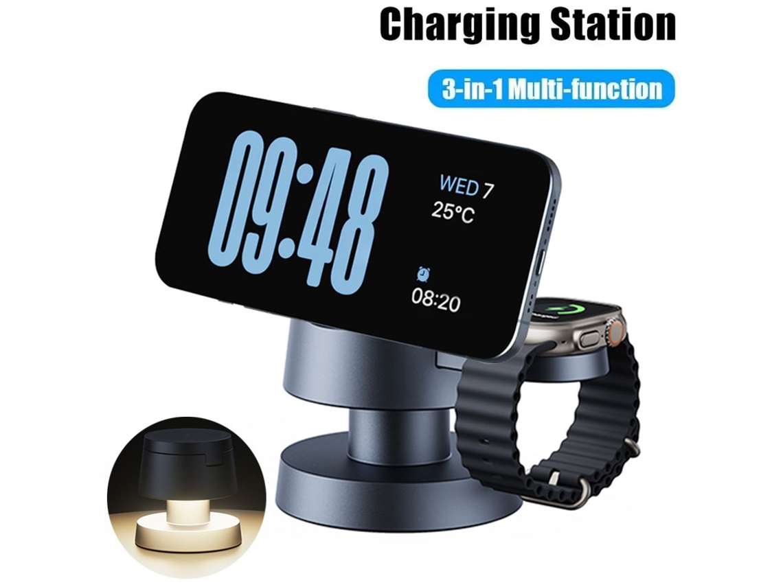 Mesa de cabeceira magnética com carregador sem fio para iPhone 12, 16, Apple Watch e AirPods, preto Viewleaf
