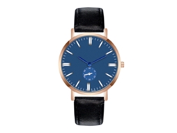 Reloj De Pulsera Para Hombre De Cuarzo Con Correa De Cuero Pu, Dial Redondo, Moda (negro)