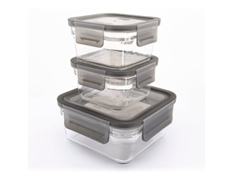 Conjunto de 3 recipientes quadrados de vidro temperado de 0,4L e 1,1L adequados para forno GLASSLOCK