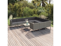 Vidaxl 11 Pcs Conjunto Lounge De Jardim C/ Almofadões Vime Pe Cinzento