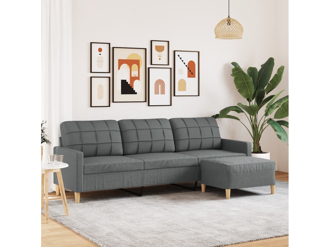 Vidaxl Sofá De 3 Lugares Com Apoio De Pés 210 Cm Tecido Cinza-escuro