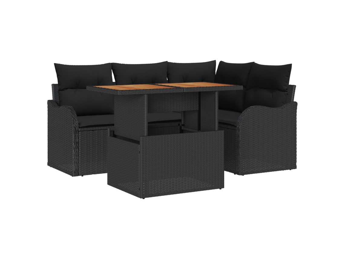 Conjunto 5 Conjunto De Sofá De Jardim Vidaxl Preto Vime Pe (100 X 55 X 73 Cm)
