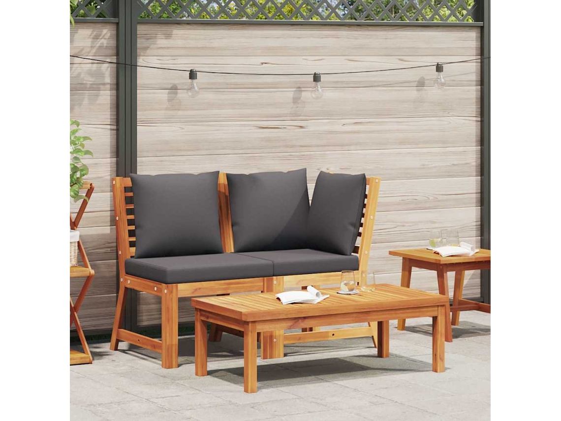 Vidaxl 3 Pcs Conjunto Lounge Jardim C/ Almofadões Cinza-escuro Acácia