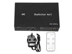 Aetheria switch Interface Multimídia Hd 4x1 4kx2k com Controle Remoto Ir e Plugue Uk
