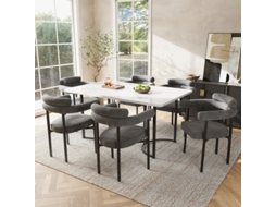 Conjunto de Mesa e Cadeiras LYYTUNG, pernas de Metal Design, 6 Cadeiras de Camurça Cinza, estiloso e Confortável, ideal para Restaurantes (7 Peças)