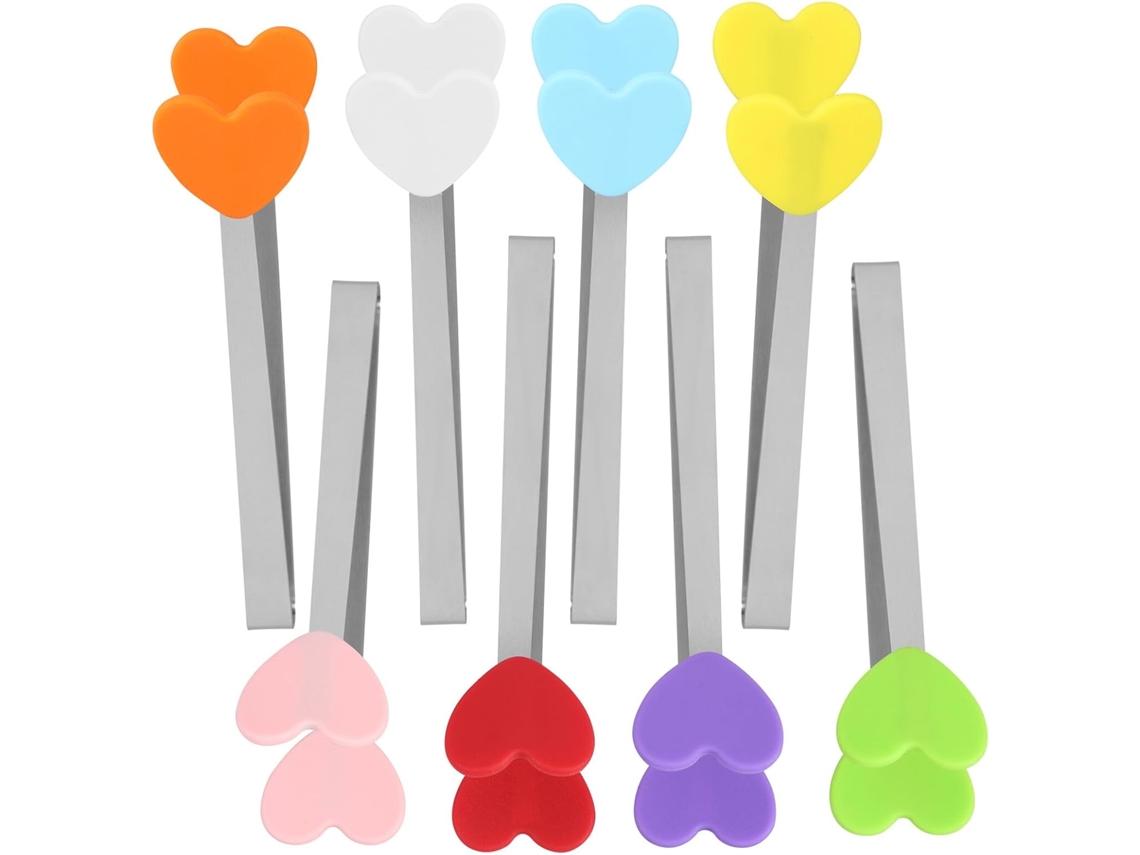 Pinças De Gelo Villcase, Conjunto De 8 Pinças Em Formato Coração, Em Aço Inoxidável E Silicone, Com Cabo Ergonômico E