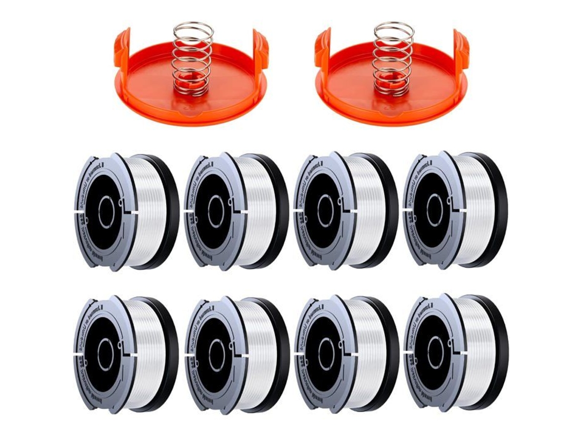 Pacote com 8 carretéis de linha de aparador compatíveis com cortadores de grama Black and Decker, carretel de linha de aparador A6481 e A6485 de 1,65 mm.