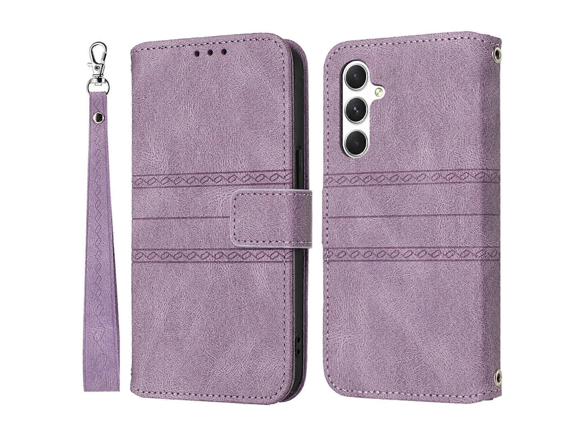Capa Tkdaddy Para Samsung Galaxy S25 Fe, Capa Tipo Carteira, Em Couro Com Estampa De Pele Sensível Ao Toque, Com Alça De Pulso, Roxa