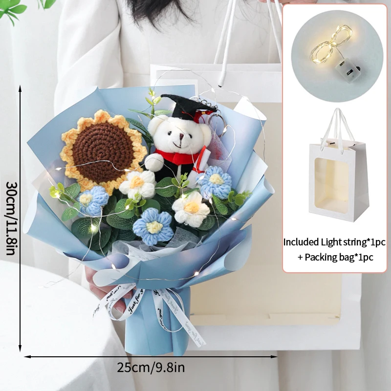Buquês de Crochê, Buquês de Formatura, Flores Artificiais Trançadas, Presentes Decorativos MDUG