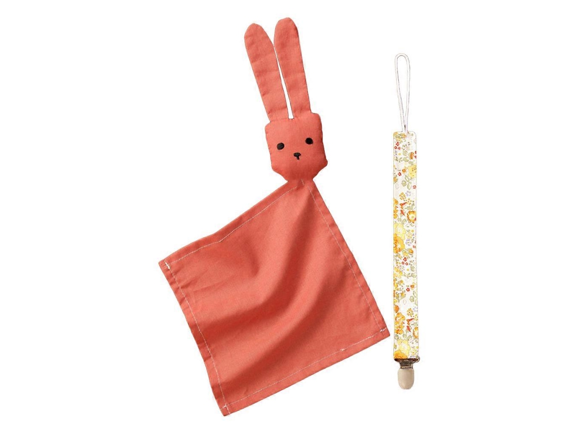 Toalha Baby Soothe Appease Babador Chupeta Clipe Corrente Coelho para Boneca Toalha de Rosto Vermelho Ferrugem GIECY