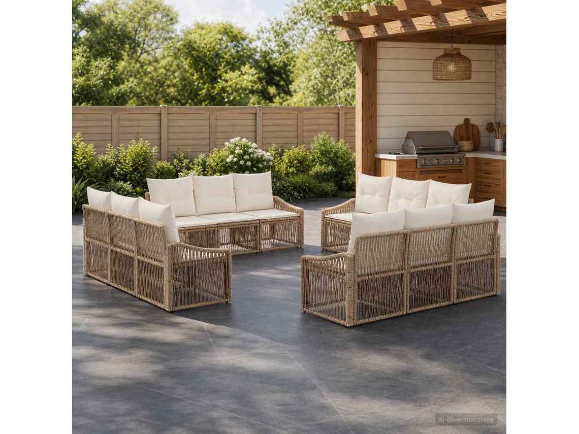 Vidaxl Conjunto De Sofá De Jardim 12 Unid. Bege Vime Pe