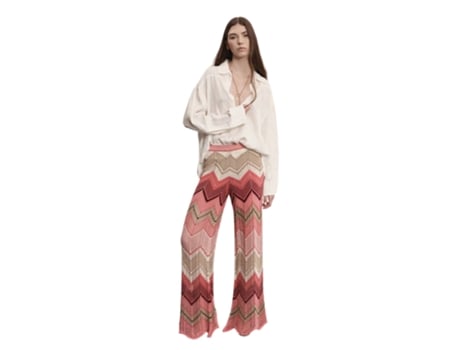 Calças De Mulher Akep Motivo Zig Zag Algodão Branco (m)