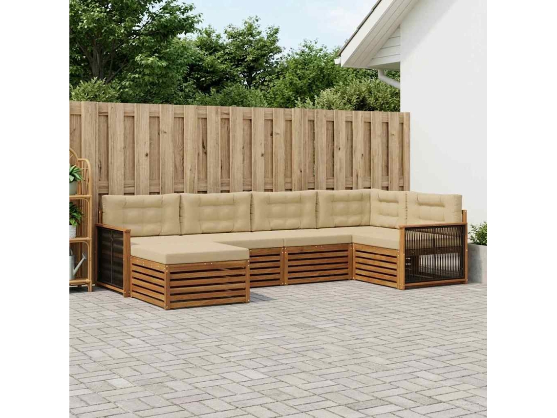 Vidaxl Conjunto De Sofás Para Exterior 6 Pcs Natural E Bege