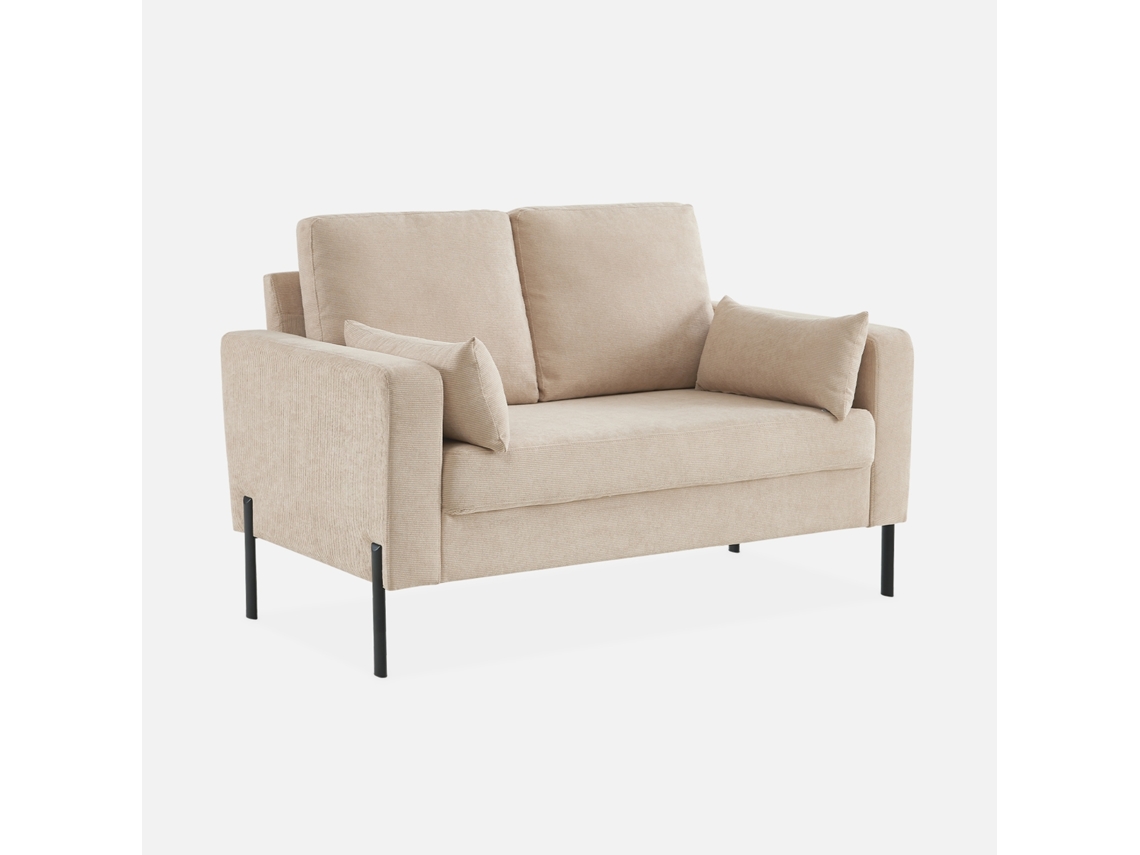 Sofá De Bombazina Bege De 2 Lugares SWEEEK (130 x 79 x 69 cm)