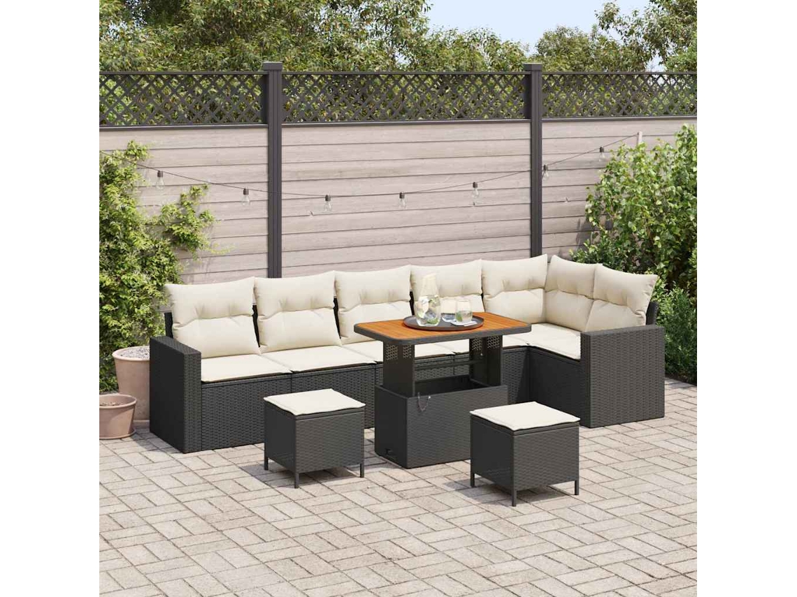 Vidaxl Conjunto De Sofá De Jardim 9 Unid. Preto Vime Pe