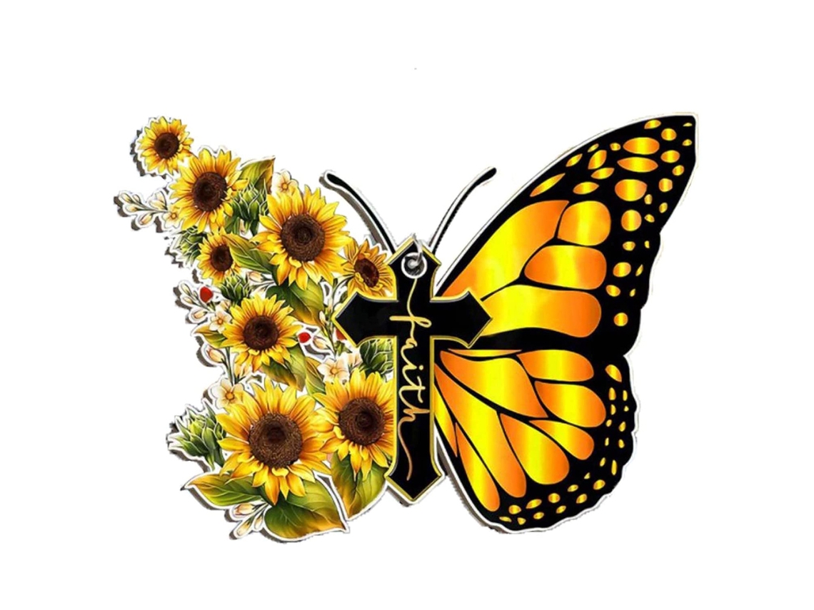 Colar Cruz Com Borboleta E Girassol Pendente Ornamento