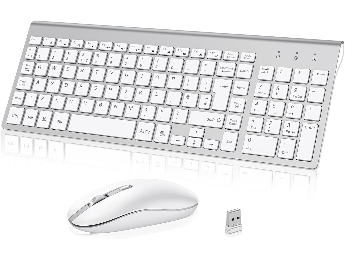 Combo Teclado Mouse Sem Fio 2.4g Ultra Fino Ergonomico Silencioso, Layout Uk, Branco Prateado ZYBLSSBB