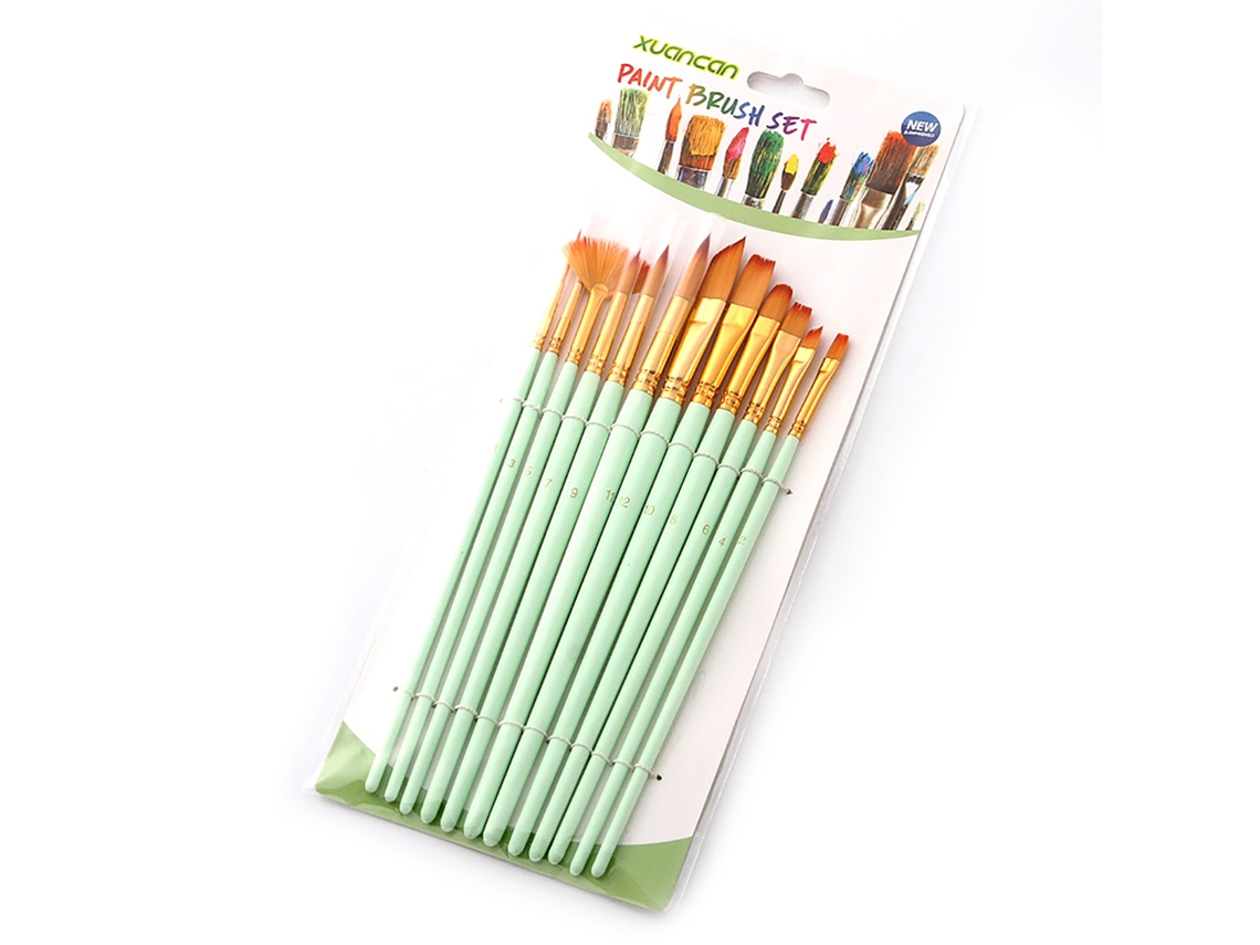 Conjunto de 12 Pincéis de Arte com Cabelo de Náilon para Acrílico Aquarela Guache Óleo Pintura Artística