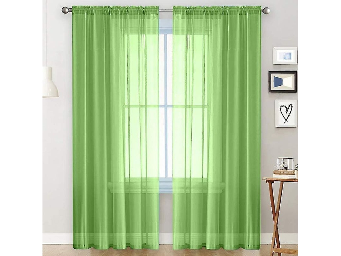 Rebe-cortinas Transparentes De Poliéster Com Aplicações No Estilo Lino 100x250 Cm Verde