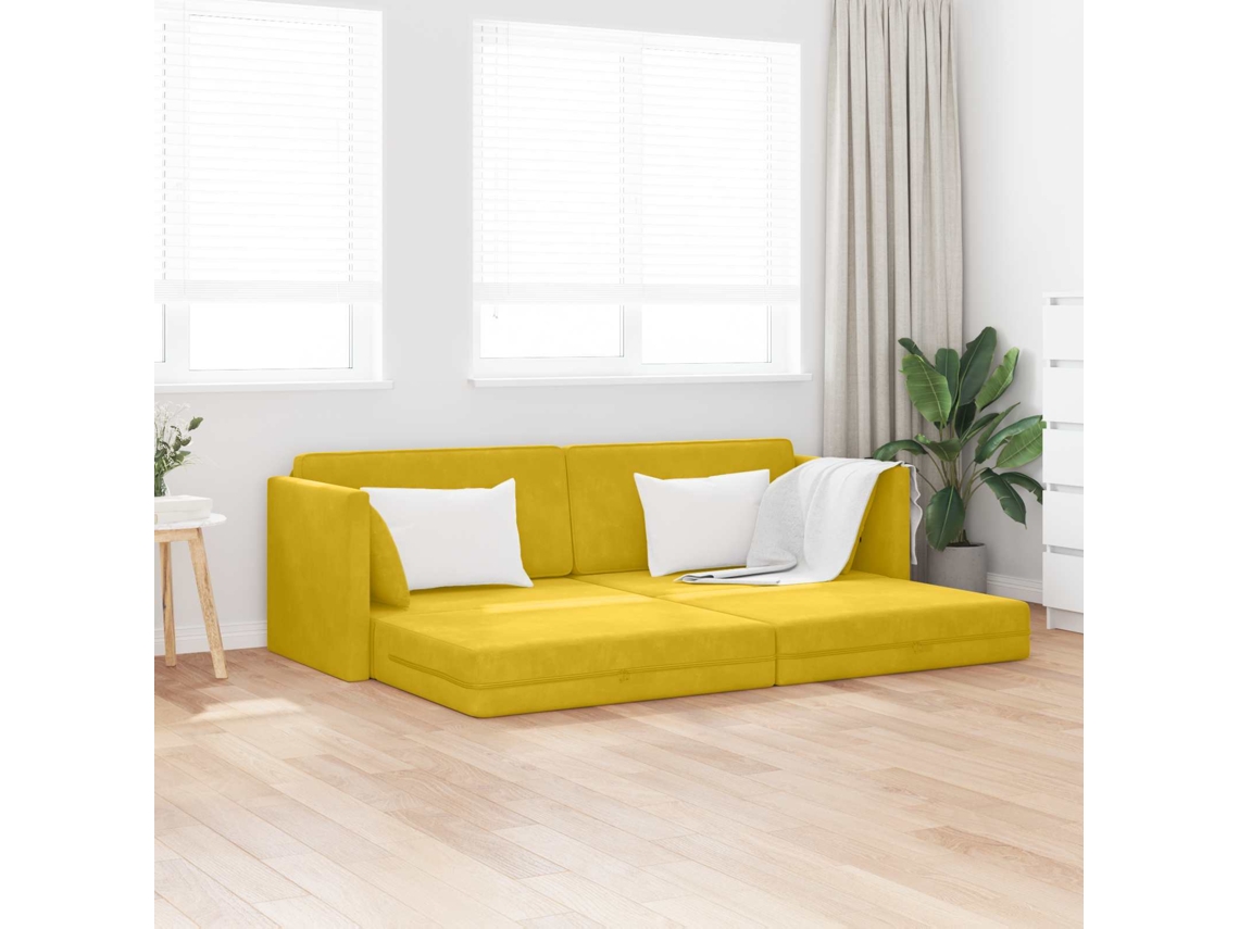 Vidaxl Sofá-cama De Chão Amarelo 213 X 70 X 77 Cm Veludo