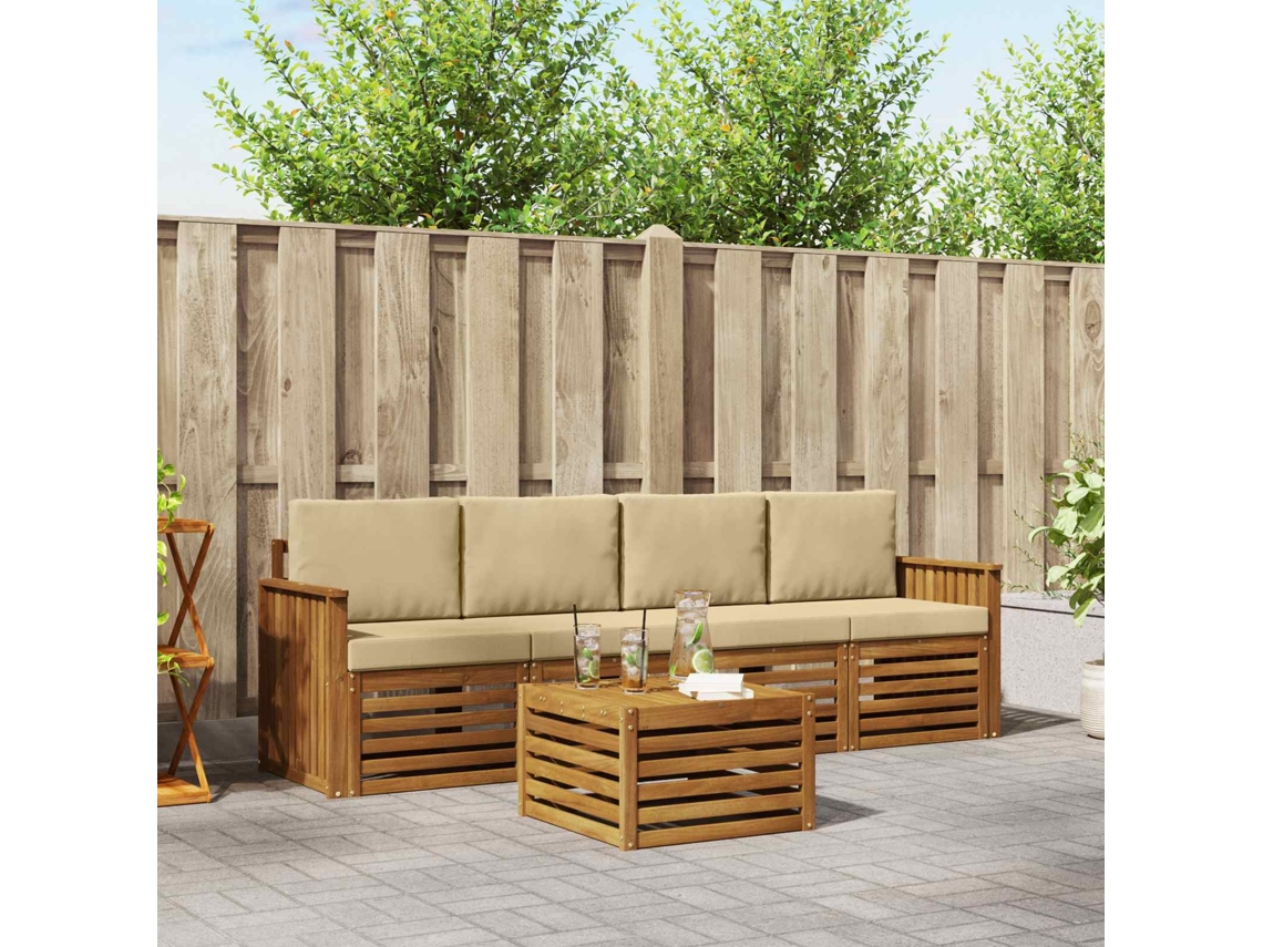 Vidaxl Conjunto De Sofás Para Exterior 5 Unid. Natureza E Bege