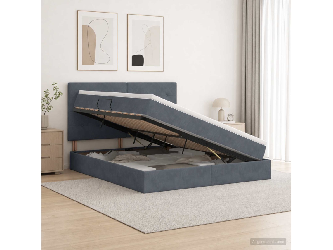 Vidaxl Cama De Armazenamento Led Com Colchão Cinzento-escuro