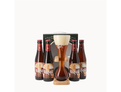 Pack Cerveja KWAK com 1 Copo e Suporte Madeira 33 cl (4 unidades)