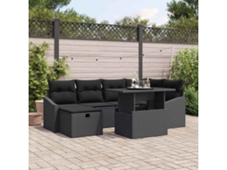 Vidaxl Conjunto de Sofá de Jardim com Almofada 7 Pcs Preto Vime Pe