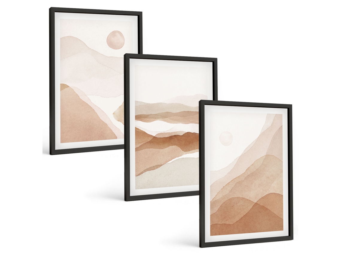 Quadros Decorativos Para Parede Paisagens Abstratas Em Marrom Moldura Preta Imagens Para Um Quarto Infantil Espelharte (3 Piezas De 40x60 Cm)