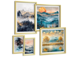 Pinturas Murais Modernas Limonada, Pátio, Sol Moldura Dourada Imagens Para Um Quarto Infantil Espelharte (conjunto De 5 Imagens)