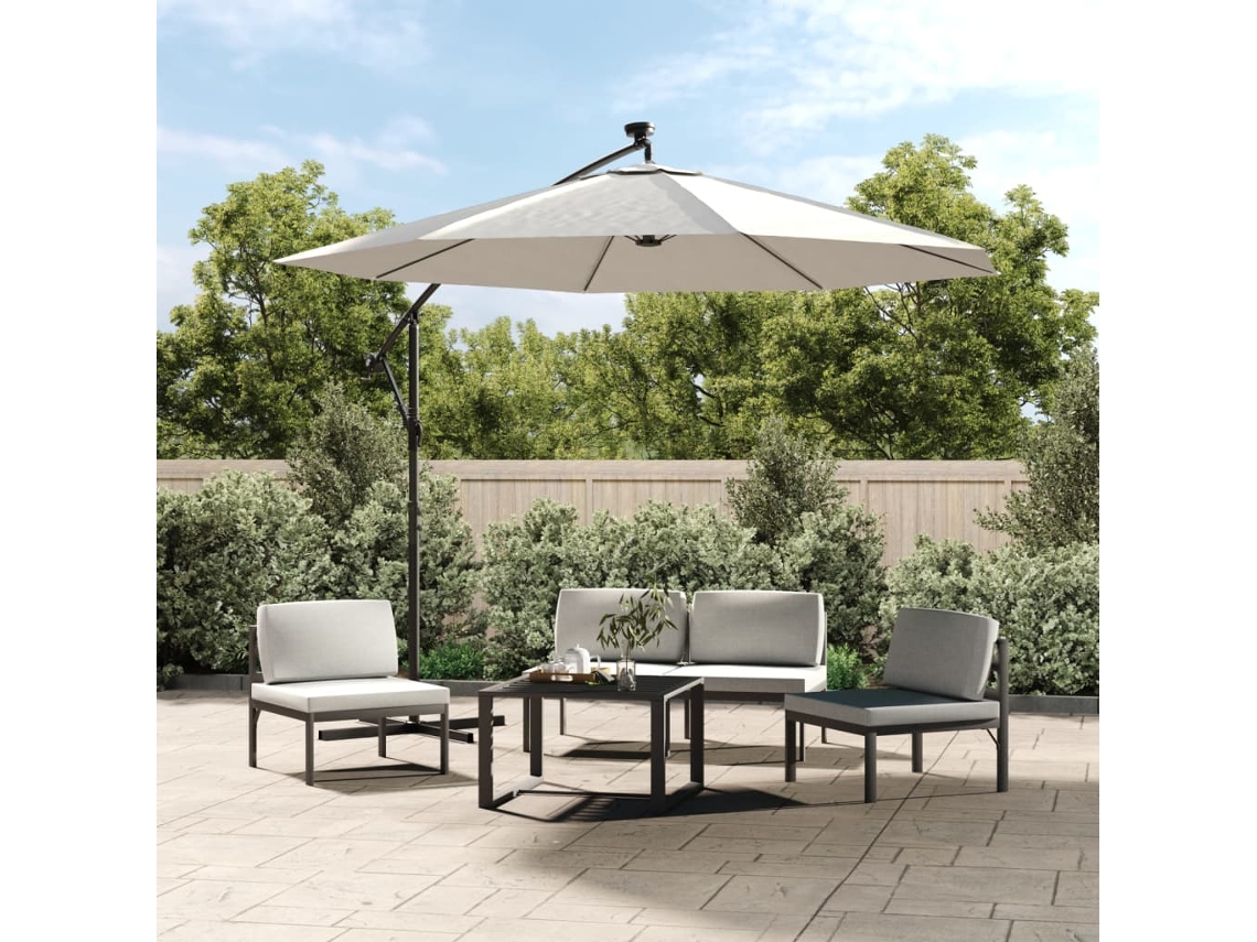 Vidaxl Guarda-sol Suspenso C/ Iluminação Led 300 Cm Areia Poste Metal