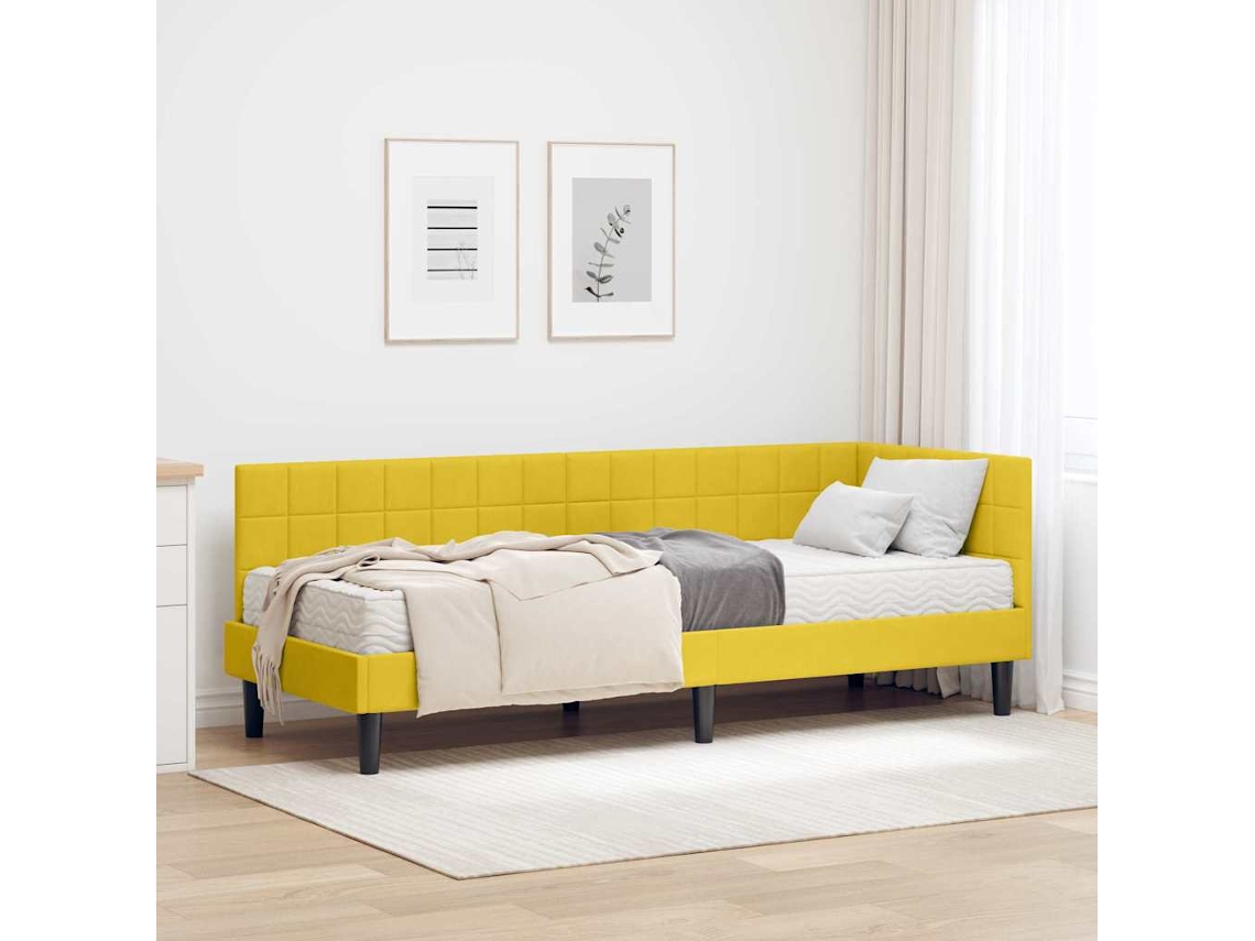 Vidaxl Estrutura de Cama de Canto com Colchão 2 Pcs Amarelo Veludo