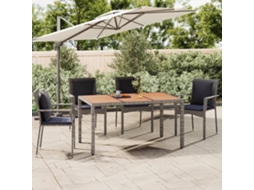 Vidaxl Mesa De Jardim C/ Tampo De Madeira Vime Pe/acácia Maciça Cinza