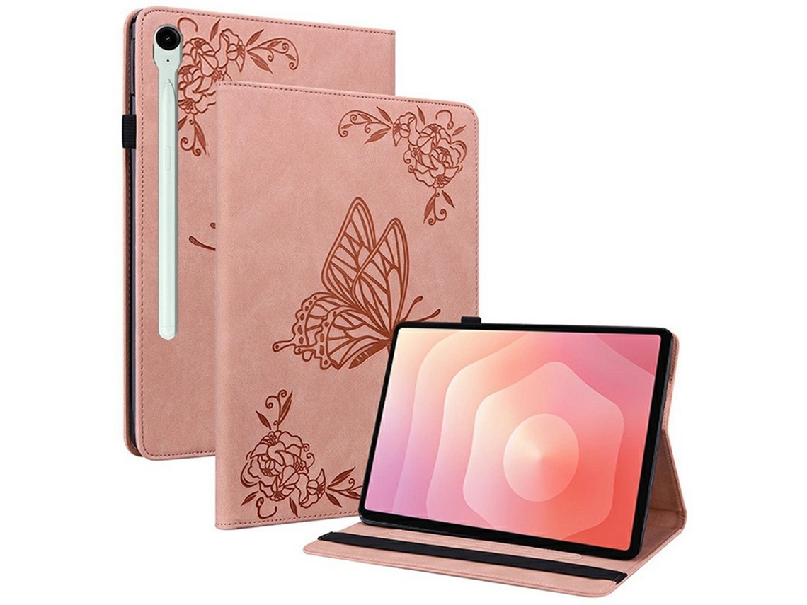 Capa Para Samsung Galaxy Tab S11 Com Borboleta E Flor Rosa