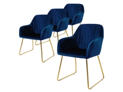 Conjunto de 4X Cadeiras de Jantar de Veludo Azul Design Ergonómico Assento Moderno ML-DESIGN 57 x 60 x 82