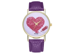 Relógio de pulso Zhoulianfa para casais, em couro PU, com mecanismo de quartzo e mostrador simples com desenho de coração (roxo)