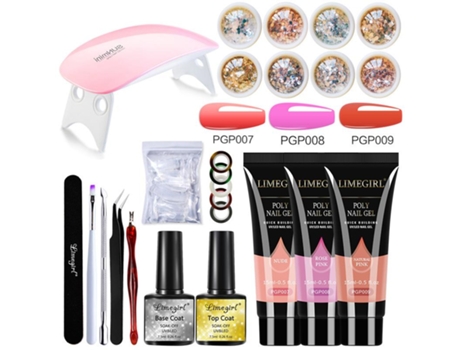 Kit de acrílico com lâmpada, kit de extensão de unhas em gel, 8 cores, glitter, kit de manicure Limegirl