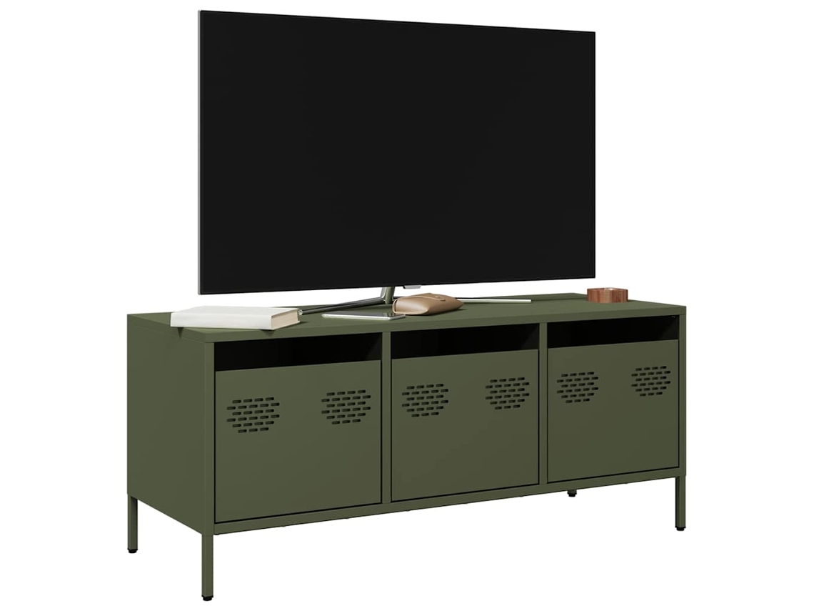 Vidaxl Móvel De Tv 101,5x39x43,5 Cm Aço Laminado A Frio Verde-azeitona