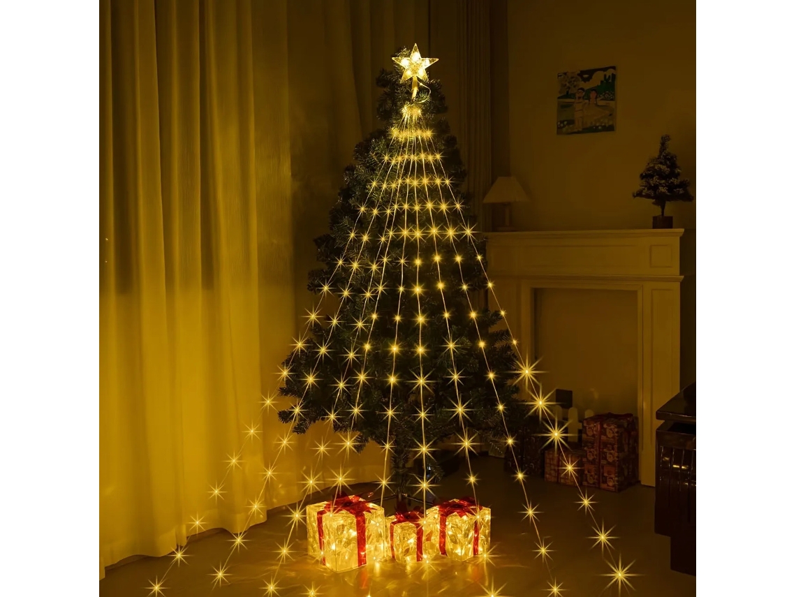 Luz Solar Natalina Cascata 3.5m Externa À Prova D'água