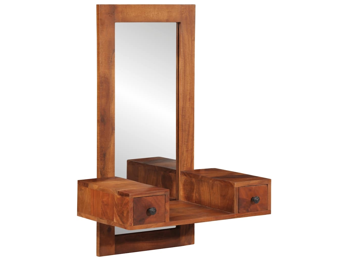 Vidaxl Espelho De Parede Com Gavetas 60x33x90 Cm Acácia Madeira Maciça