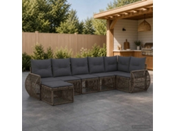Vidaxl Conjunto De Sofá De Jardim 7 Unid. Cinza E Cinza Escuro Vime Pe