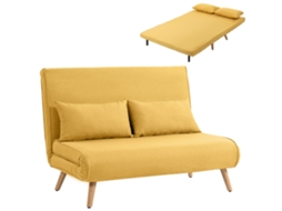 Sofá-cama Duplo Dobrável, Tecido De Linho, Encosto Ajustável Em Cinco Posições, Acompanha Duas Almofadas, Cor Amarela.