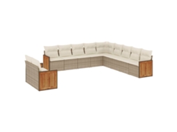 Conjunto de 11 Sofás de Jardim com Almofadões Vime Pe Bege MAISON EXCLUSIVE