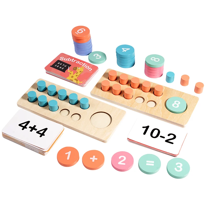 Brinquedo Educativo De Madeira Para Matemática, Que Envolve Adição E Subtração, Auxiliando No Aprendizado De Números Até Dez.