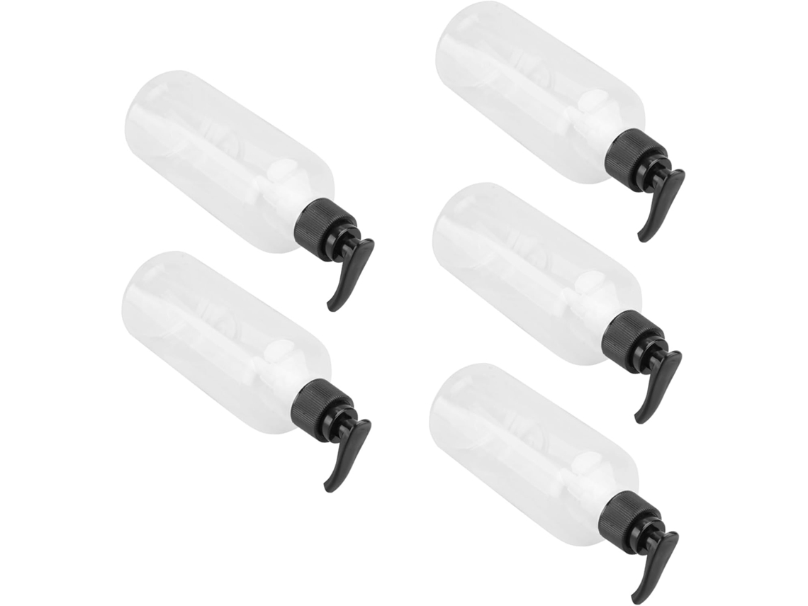 Conjunto De 5 Frascos Vazios Com Bomba Recarregáveis Para Gel De Banho, Preto