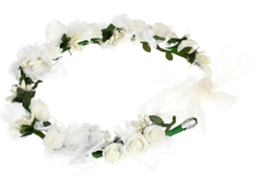 Tiara de delicadas flores brancas para casamentos em tecido de seda leve.